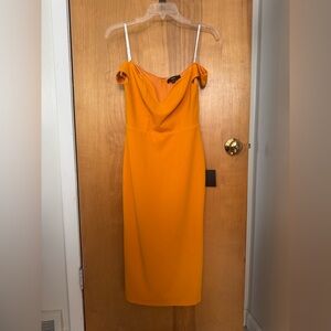 Lulu's Orange Off Shoulder V- Neck Cocktail Dress
